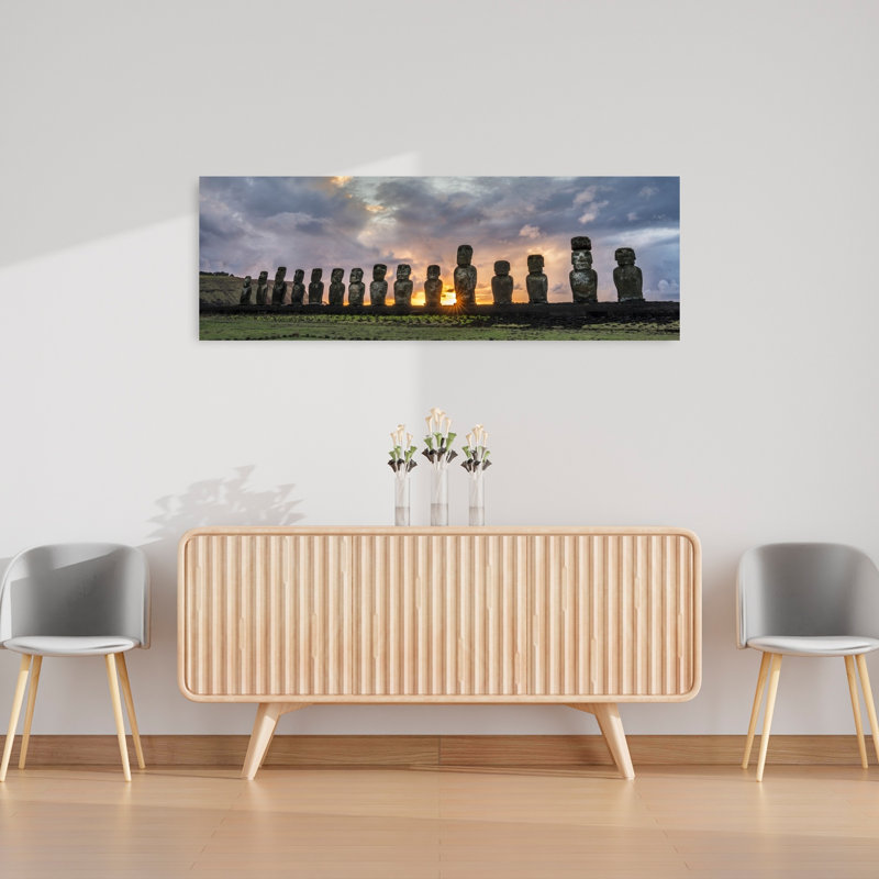 Île de Pâques, Moai, coucher de soleil, art contemporain abstrait et coucher de soleil, H 48 po x l 16 po