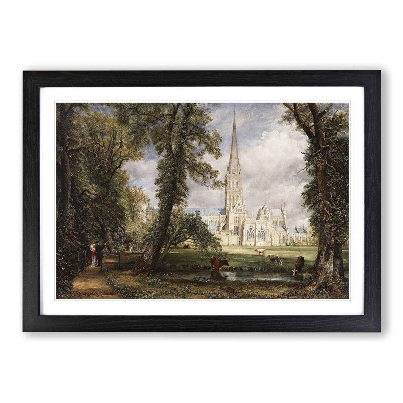 Salisbury Cathedral Vol.1 by John Constable - Picture Frame Painting, 48cm H x 65cm W x 2cm D, Black Framed