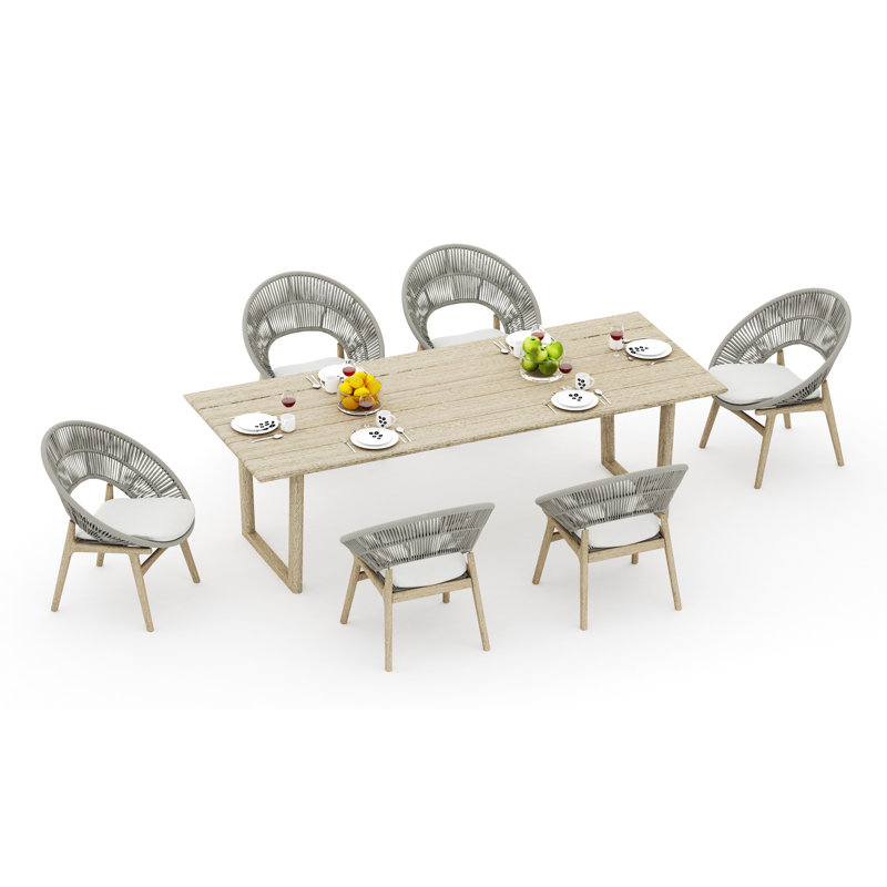 9 Pcs Grade-A Weathered Teak Wood Dining Set: 98" Sema Rectangle Table  And 8 Robas Arm Chairs #11Ro3308, 6