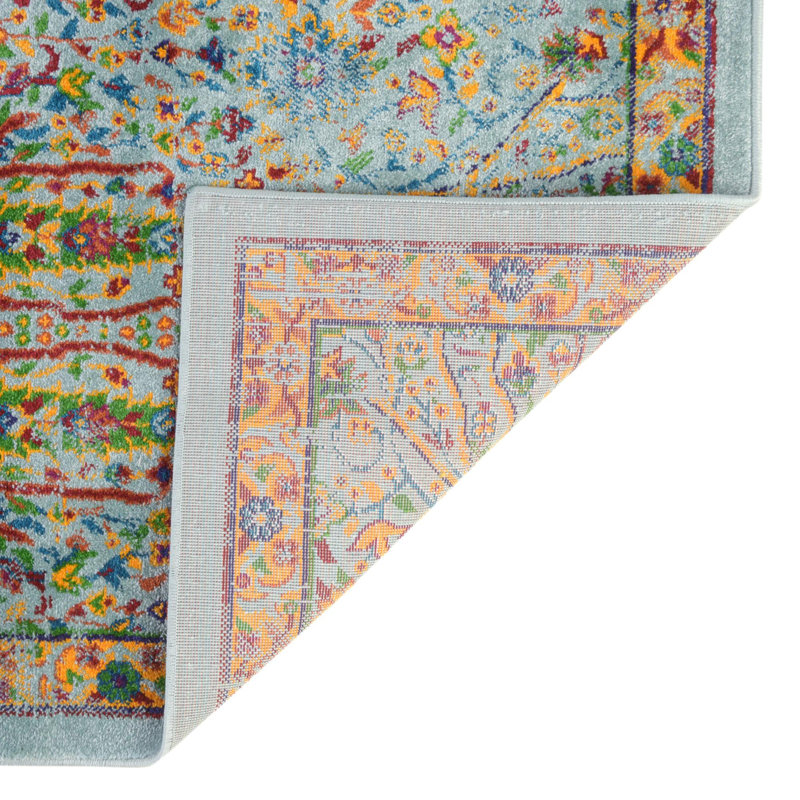 Tapis rond en polypropylène tissé à la machine à motif floral turquoise / bleu / orange, Rectangle 4 pi x 6 pi