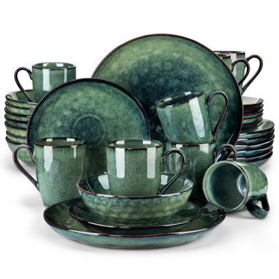 32 Pieces Dinnerware Set, Blue Set, Dinner Plate, Dessert Plate, Bowl And Mug Set For 8 Person, Poreclain Dinnerware