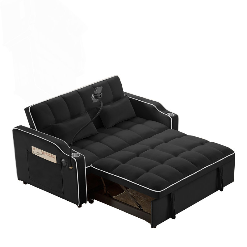 Canapé-lit pliable polyvalent avec dossier réglable, charge USB et coussins moelleux pour plus de confort et de commodité