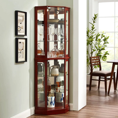 6 Shelf Corner Curio Display Cabinet With Lights, Mirrors And Adjustable Shelves(E26 Light Bulb Not Included)
