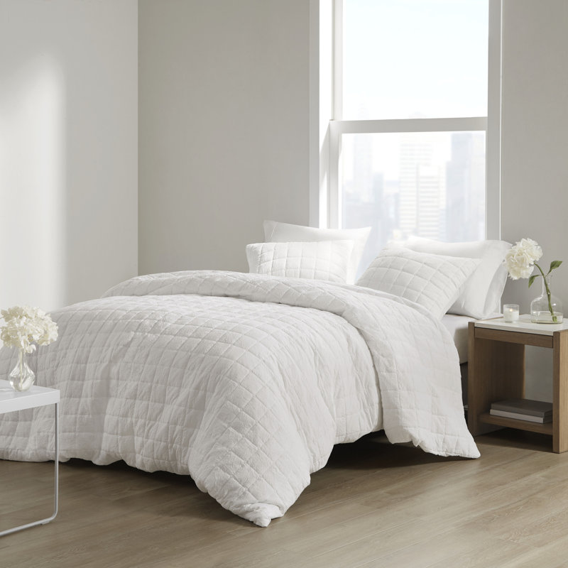 Cocoon Quilted 3 Piece Oversized Duvet Set, King Duvet Cover + 2 King Shams, White