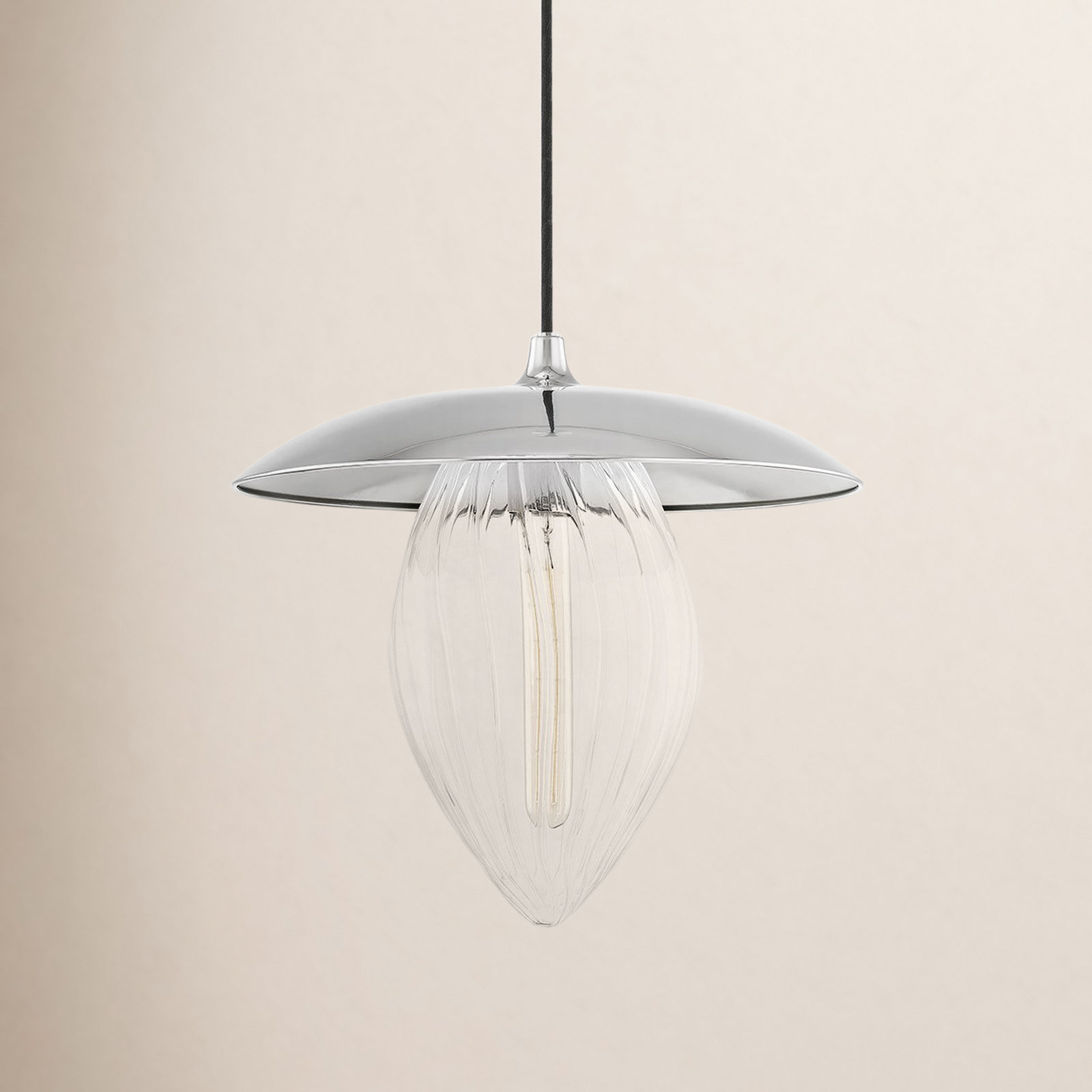 Single Light Glass Dimmable Pendant, Polished Nickel
