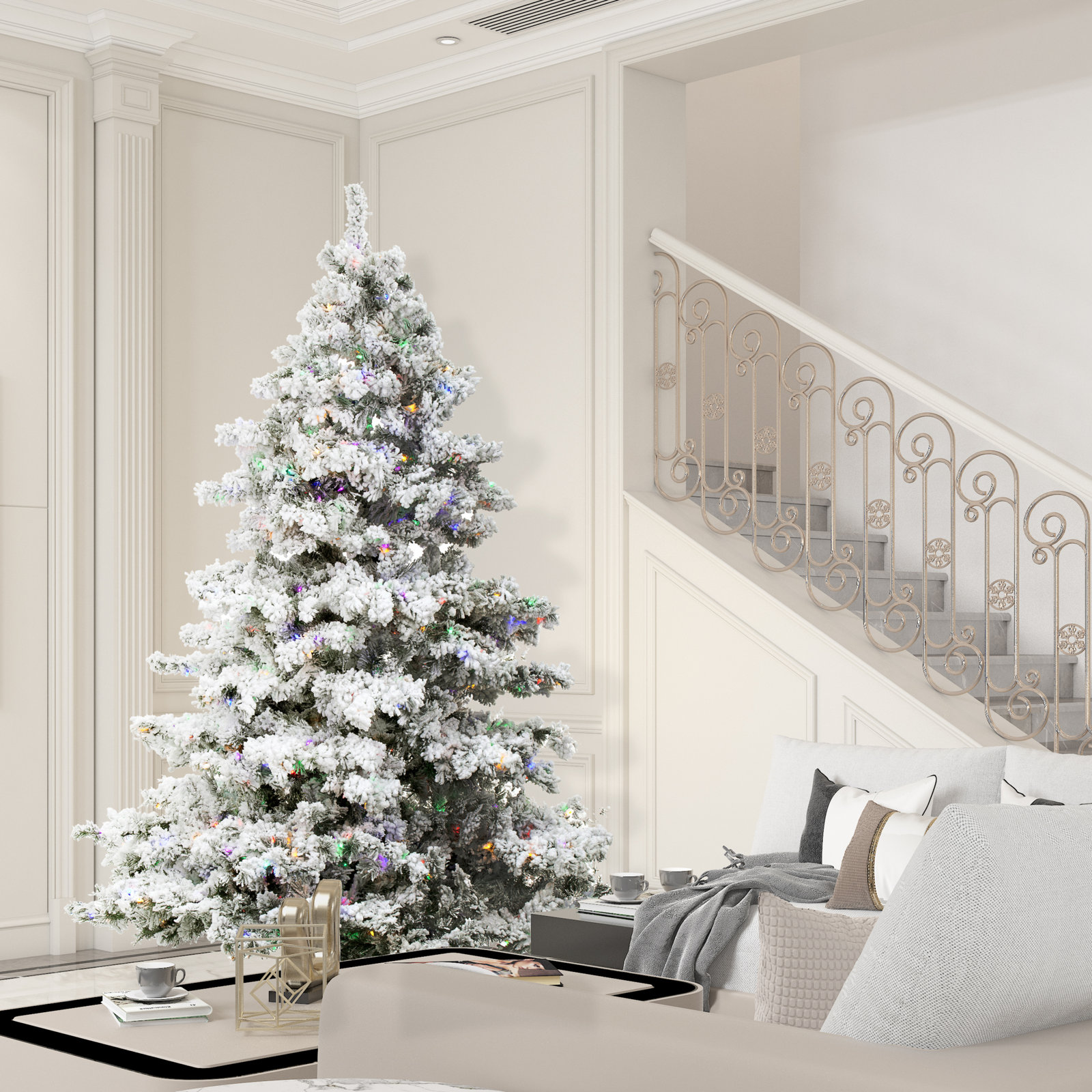 Frosted 10' Pre-Lit Pine Christmas Tree, 6.5' H