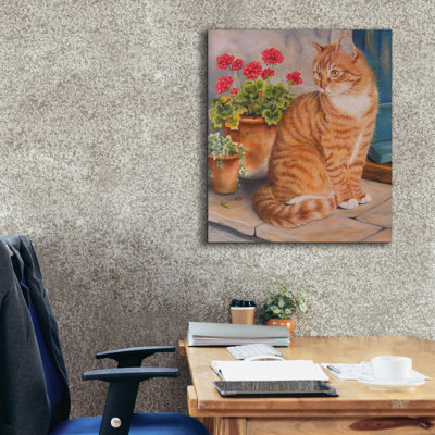 «Ginger Cat On Doorstep» par Janet Pidoux, art mural sur toile