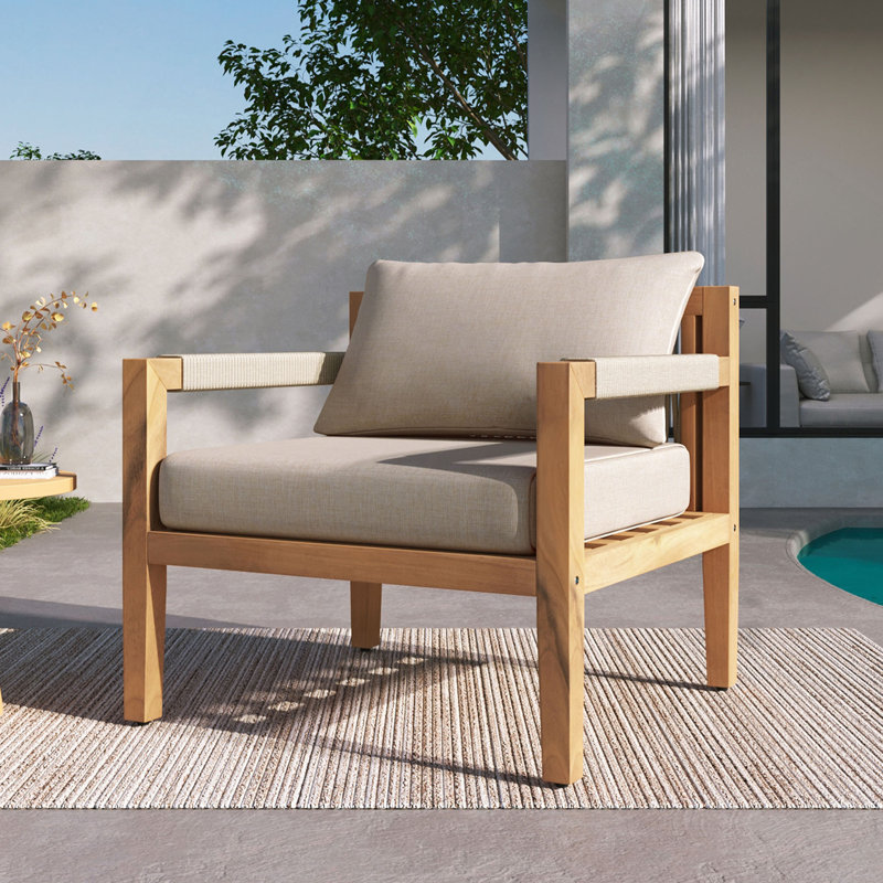 Chaise de loisir d'extérieur en bois d'acacia et corde beige - Spacieuse, confortable et polyvalente pour tout patio, 1
