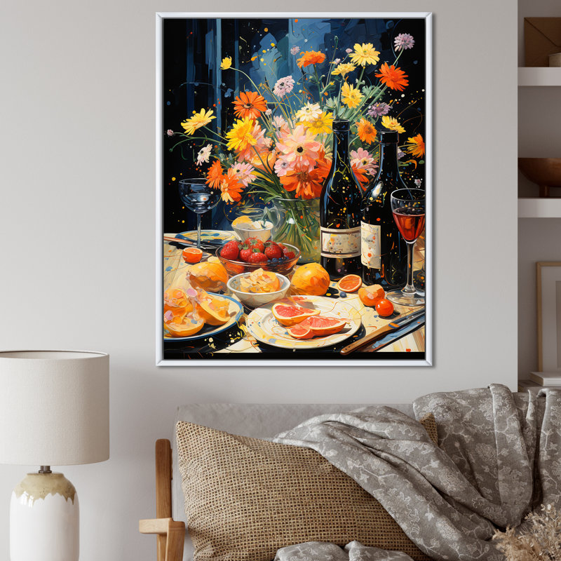 Pique-niques français à Bordeaux sur toile, Cadre flottant blanc, 44" H x 34" W