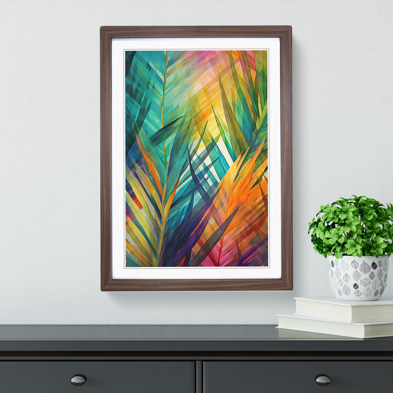Palm Leaf Abstract No.3 - Single Picture Frame Print on Wood, 46cm H x 34cm W x 2" D, Walnut Framed