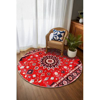 Edith Collection Digital Print Cotton-Polyester Red Moroccan Rug