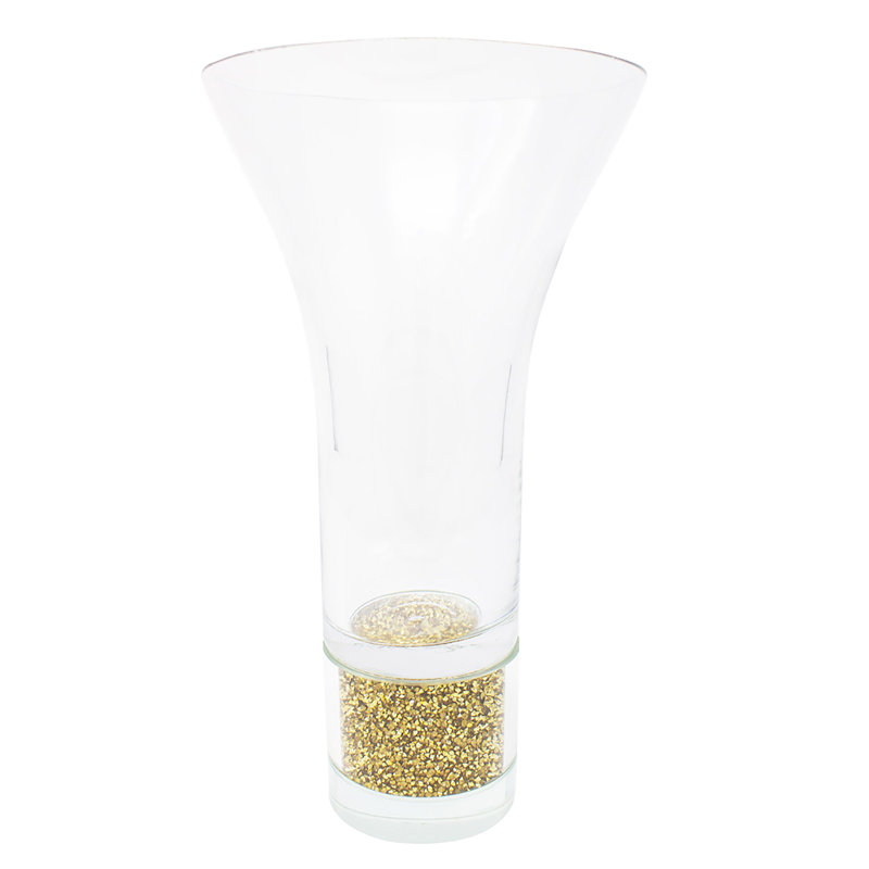 Vase en cristal Sparkles Home | Base de verre remplie de strass | Cadeau de décoration de table 9 pouces, Petit, Doré