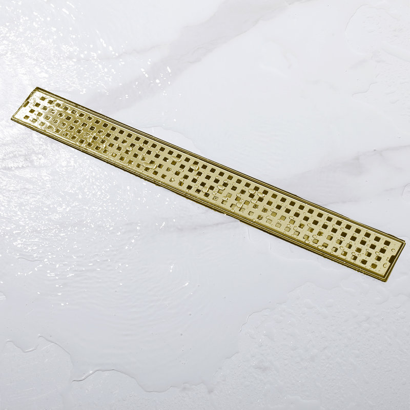 Grille linéaire moderne avec crépine et crochet de levage pour douche de salle de bain, 27.6 Inches, Or brossé