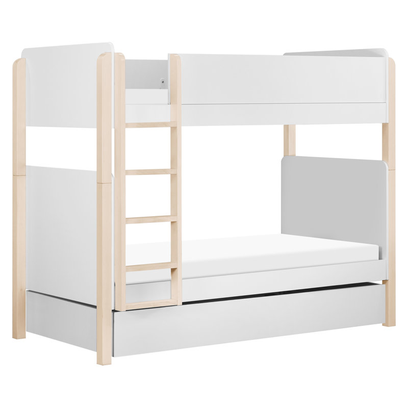 White Twin Wood Frame Bunk Bed with Trundle