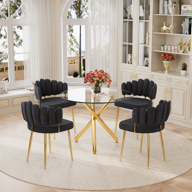 Ensemble de table de salle à manger Elegant, H 29,52 po x l 36 po x P 36 po, 5 Pieces: Table, 4 Chairs, Noir