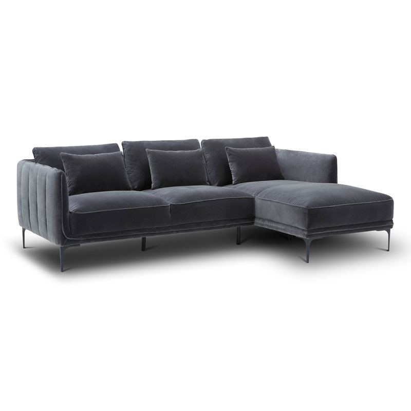 Canapé modulaire à 2 pièces Rae, Velours gris velours, Orienté à droite