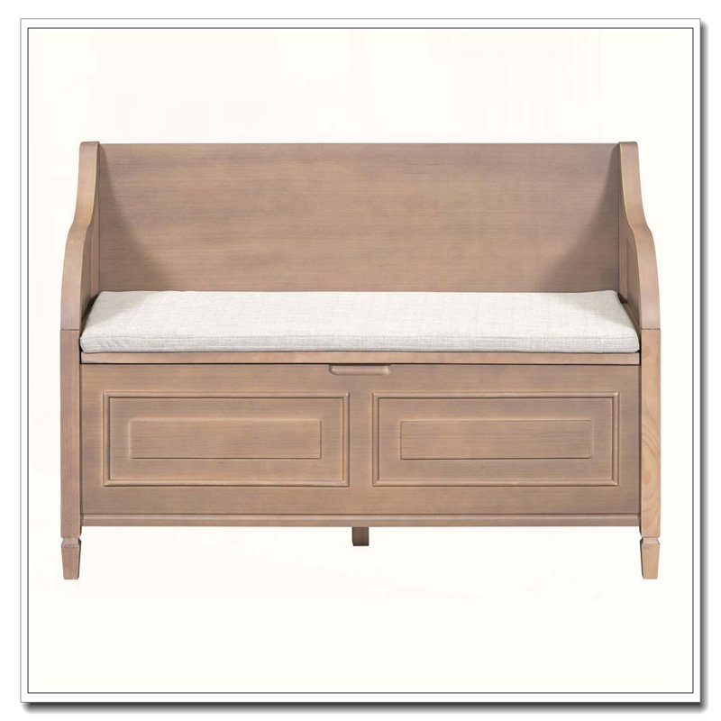Rustic Solid Wood Entryway Storage Bench with Safety Hinge and Removable Cushion, Brown