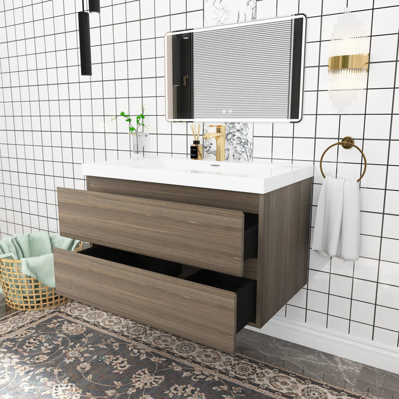 Ensemble de meuble-lavabo simple 36 po avec plateau en résine Tillio, Gris cendré