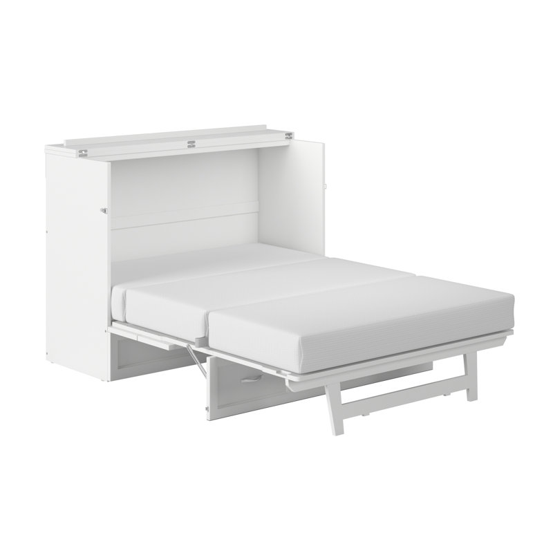 Andriena Murphy Bed Chest with 6" Mattress, Storage & Built-in Charger, White, Full
