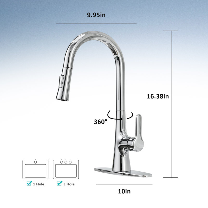 Kitchen Faucet With Pull-Down Sprayer, Stainless Steel Kitchen Faucet, High Arc Single Handle Faucet, Suitable For 1 Or 3 Holes In Kitchens, Rvs, And Laundry Rooms.