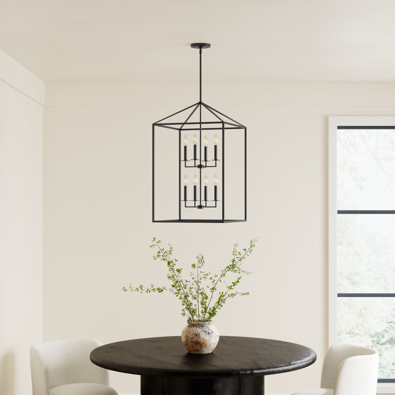 Ellis 8 Light Metal Dimmable Lantern Chandelier, 30.75" H x 19" W x 19" D, Midnight Black, No