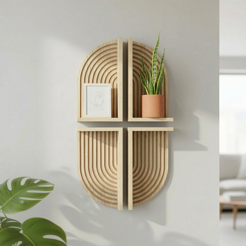  Boho Arched Lunar Ledges Wall Shelf, Modular Wood Floating Display Shelf with Fluted Arch Design for Bedroom, Bathroom, Kitchen & Living Room Decor