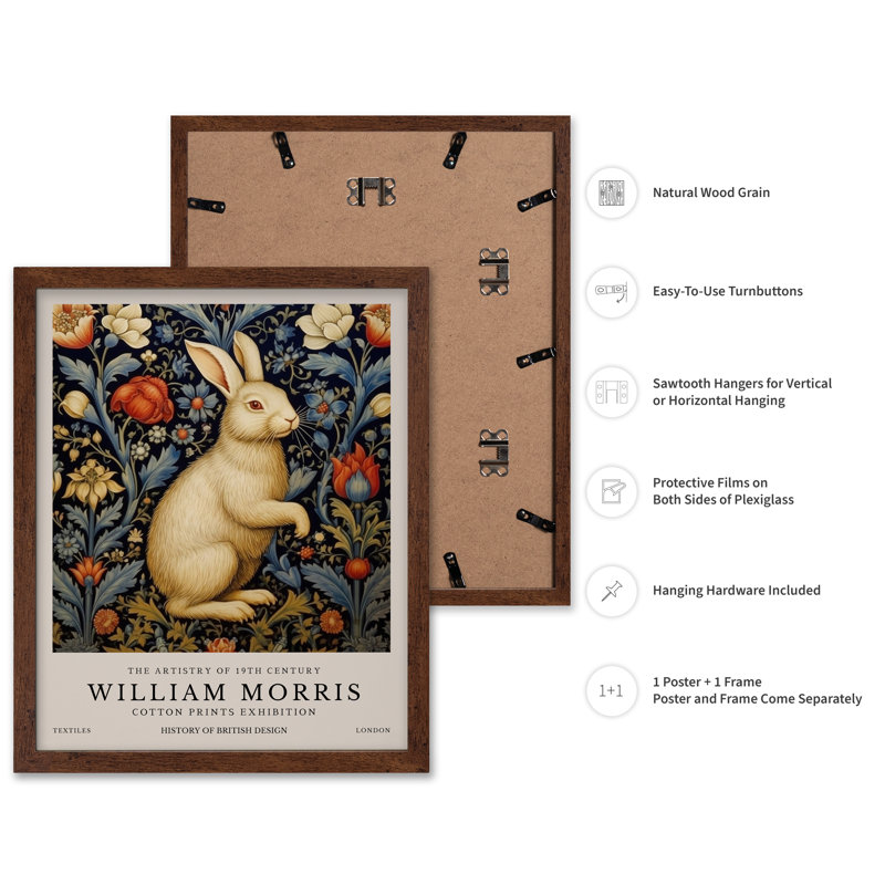 William Morris - White Rabbit No1, Poster, 08"H x 10"W, Brown Framed