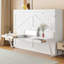 Grand lit escamotable mural avec rangement, armoire-lit pliable avec coiffeuse, miroir central et 2 tiroirs latéraux, blanc-1500221972