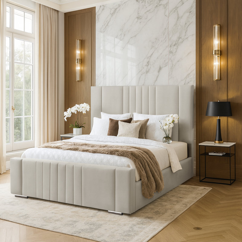 Agaro Upholstered Bed, Double (4'6), Silver