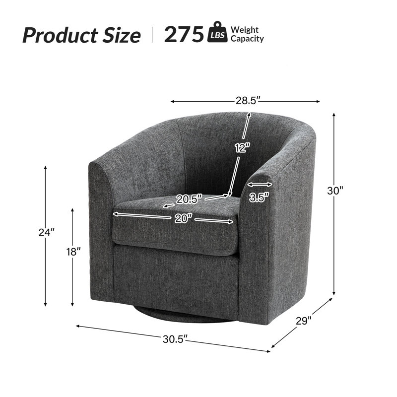 Fauteuil demi-tonneau pivotant Amiir avec ressorts ensachés intégrés, Gris chenille