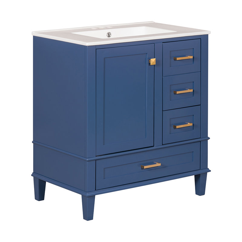 Ensemble de meuble-lavabo simple 30,01 po Gabja, Bleu marine/doré