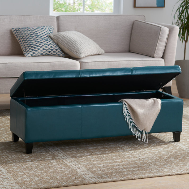 Banc de rangement/repose-pieds rembourré moderne Denali | Conception minimaliste avec rangement dissimulé et charnières à fermeture en douceur