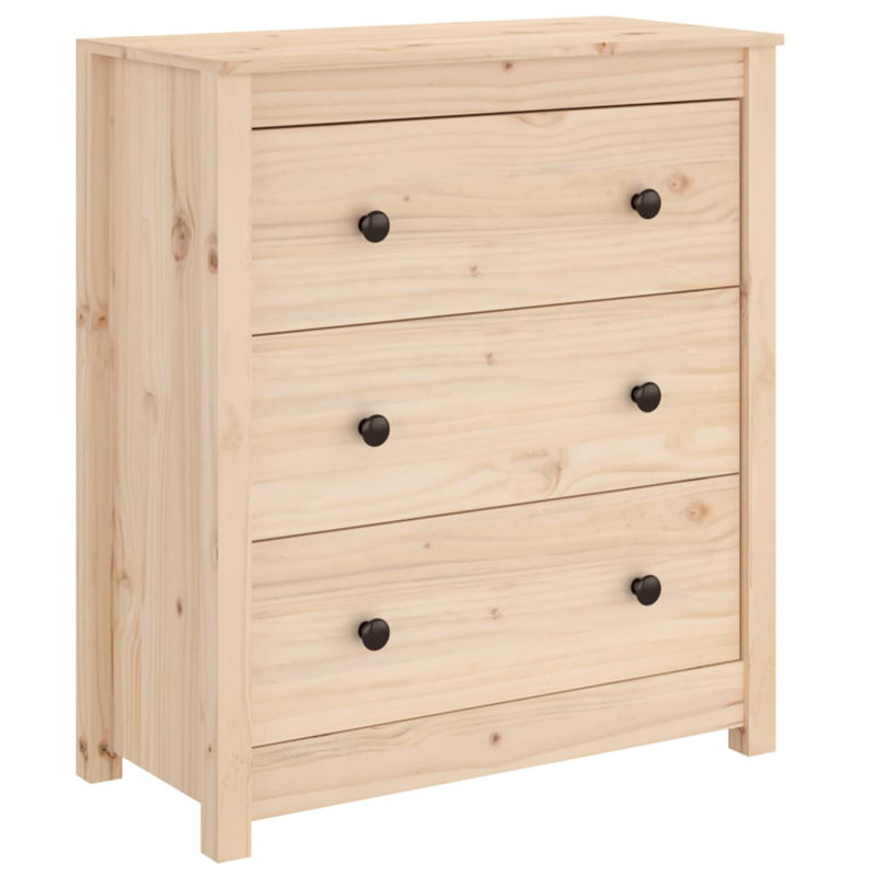 Kyzer 70 Cm Wide 3 Drawer Pine Solid Wood Sideboard, Brown