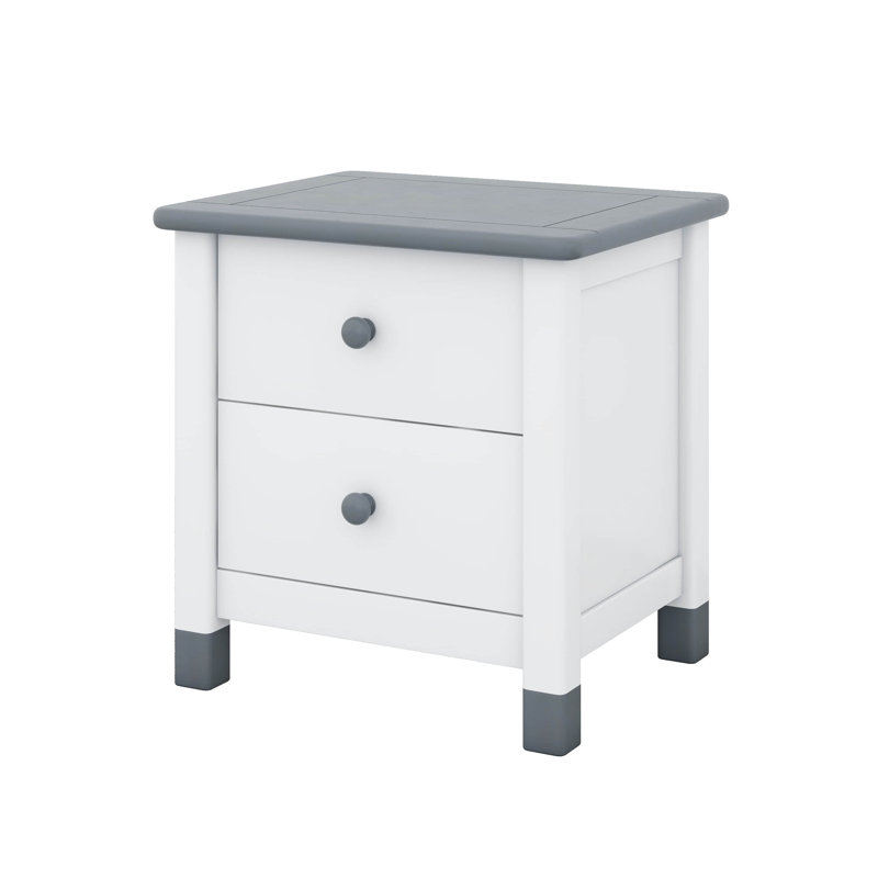 Wooden 2 Drawers Nightstand, Kids Nightstand End Table Sofa Table For Kids' Room Bedroom, White/Grey