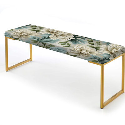 Petal Symphony Green Damask Harmony - Damask Upholstered Gold Bench