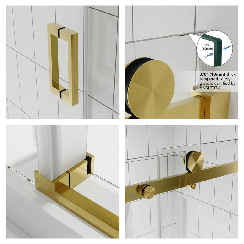 Serenity 56"-60''W x 79'' H Single Sliding Frameless Shower Door in Brushed Gold with 3/8" Clear Glass, Gold