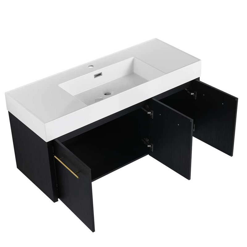 Modern Wall-Mounted Bathroom Vanity, Bathroom Vanity With Thick Edged Resin Basin