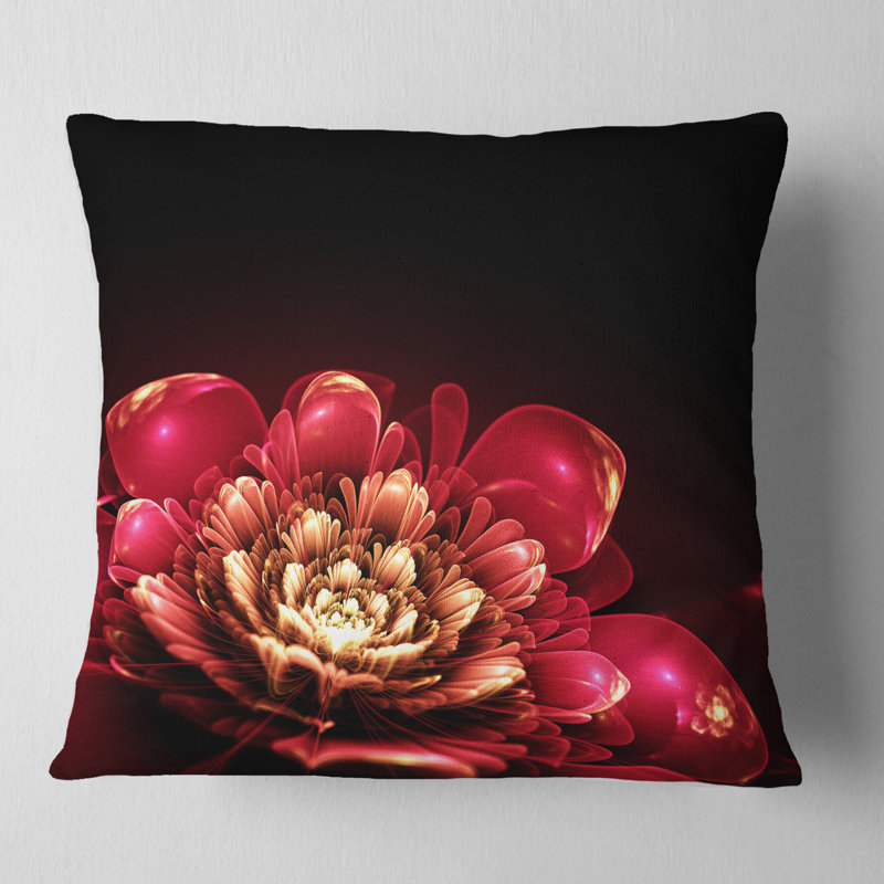 Fleur rose fractale - coussin à imprimé floral, 16 po x 1 po, Coussin décoratif