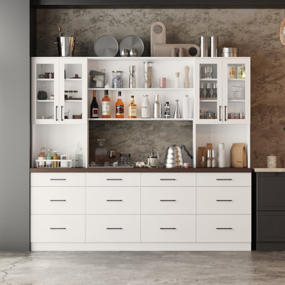 94.5"W Large Food Pantry Kitchen Sideboard Buffet Table