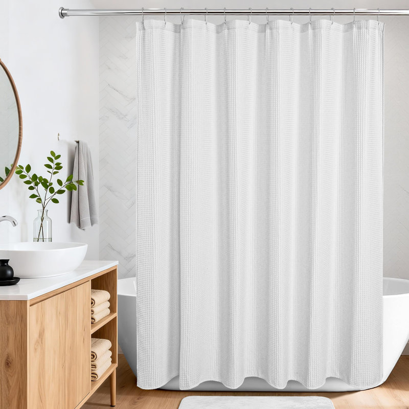 Cotton Blend Waffle Single Shower Curtain, White