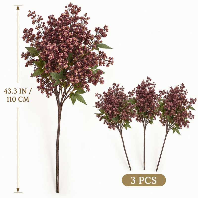 Lot de 3 tiges artificielles de baies de nandina de 109 cm (43 po) pour vase et décoration d'automne