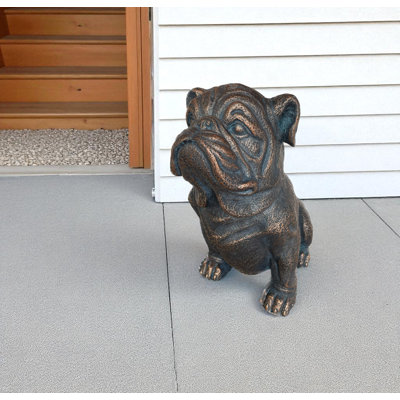 16" Antiqued Bronze Bulldog Outdoor Statue