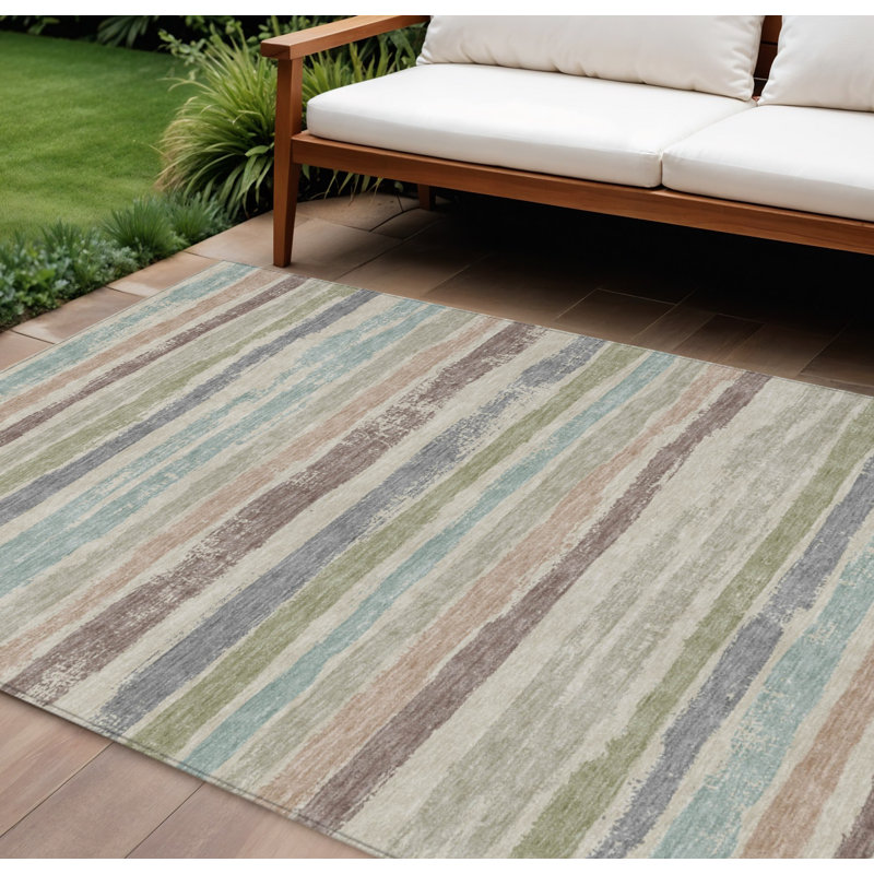 Tapis intérieur lavable rayé beige 8 pi x 10 pi