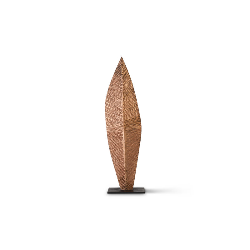 Carved Leaf on Stand Sculpture, 52" H x 10" W x 14" D, Copper Leaf