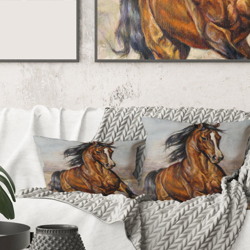 Portrait d'un cheval dans la course, housse de coussin rectangulaire et insert