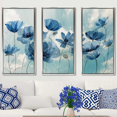 «Springing Up Blue» par Nan, impression sur toile flottante 3 pièces
