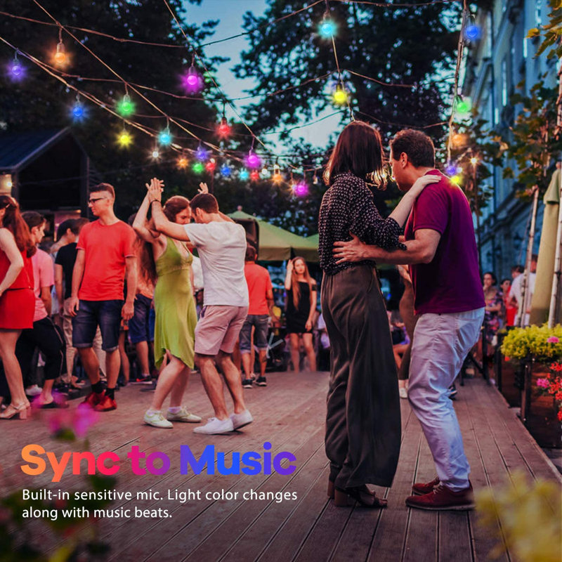 Hanjun 48ft Outdoor String Light with 15 Bulbs Music-Synced Colour Changing and Remote Control