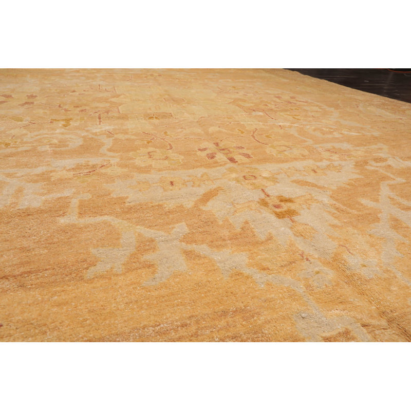 Hand-Knotted Pale Peach and Tan Wool Oriental Rug