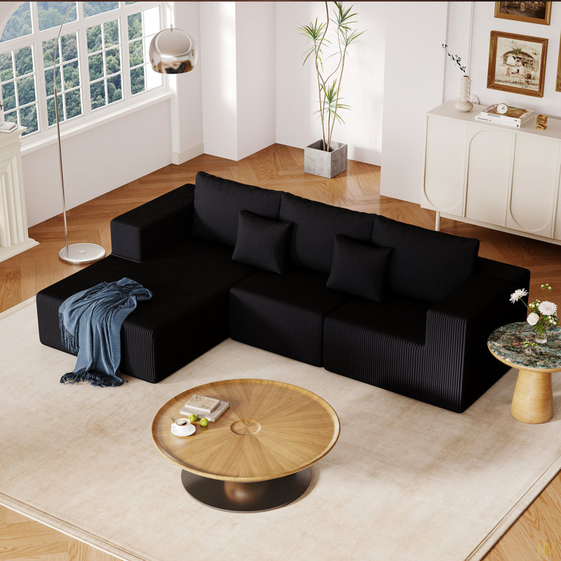 108.3" Sectional Foam Couch,L Shape Sofa With Chaise Lounge,Modular Cloud Sofa  For Living Room,Upholstered Corduroy Couch