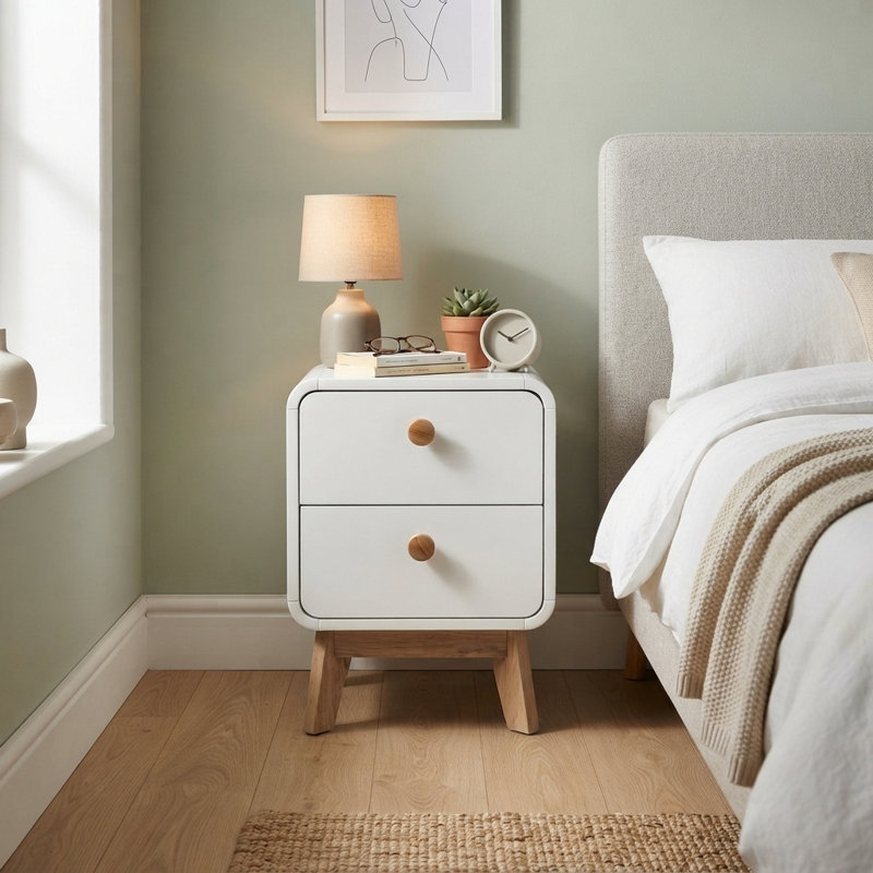 Aries 2 Drawer Wood Nightstand, Bedside Table with Storage Drawers, Night Stand for Bedroom, End Table or Side Table for Living Room, 39.3 cm D x 39.5 cm W x 55 cm H